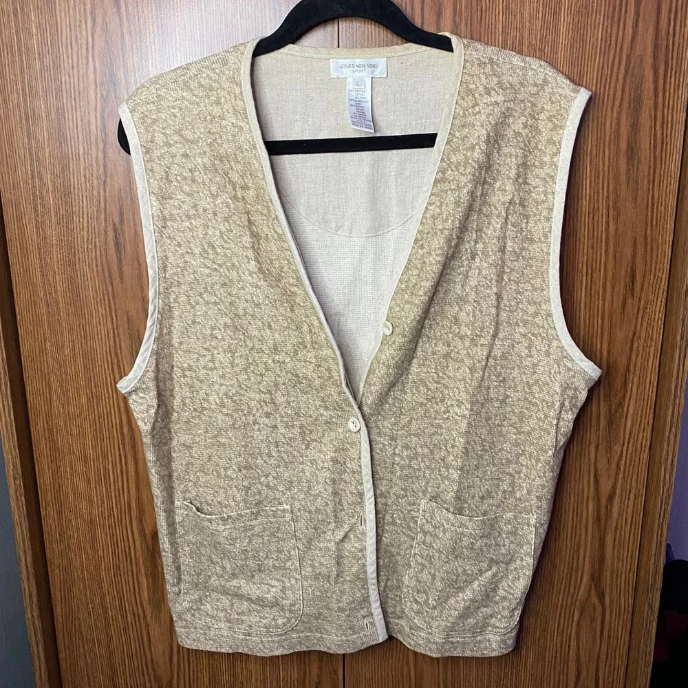 Jones New York Sport Vest Women Large Tan Cotton‎ Linen Ramie Knit